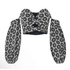 BARDOT Womens Kaela Off Shoulder Crop Top Womens US 8 M-L Blue White Eyelet